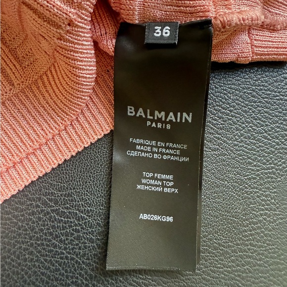 BALMAIN Women’s Metallic Monogram Knit Crop Top | Pink | X-Small - Picture 3 of 3